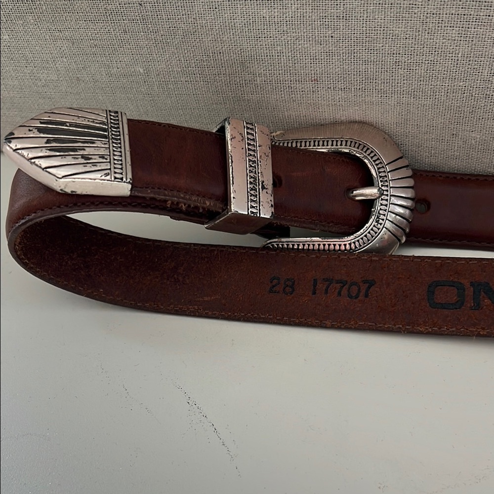 Brown Leather Belt with Silver Buckle